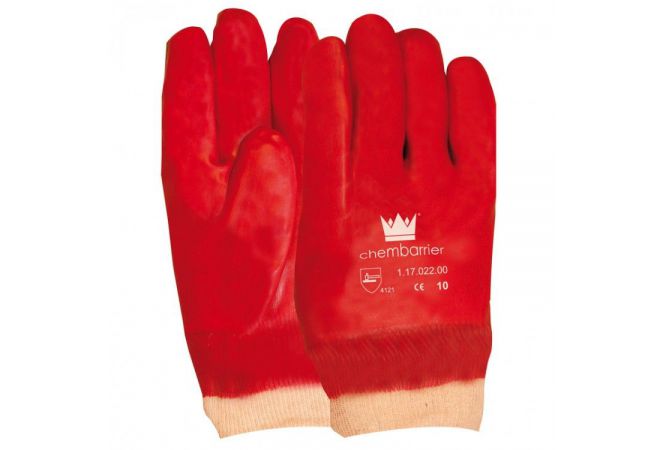 Handschoen PVC rood, tricot manchet, gesloten rugzijde