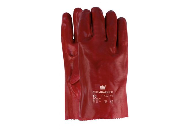 Handschoen PVC rood, enkel gedipt, lengte 270 mm, Cat. 3