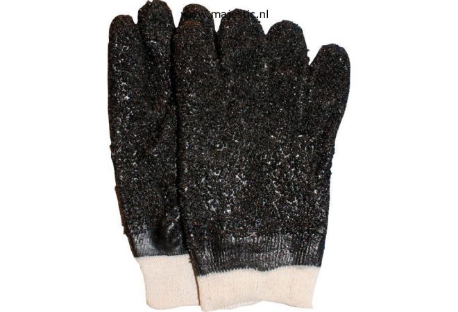 PVC handschoen grit zwart, Cat.1