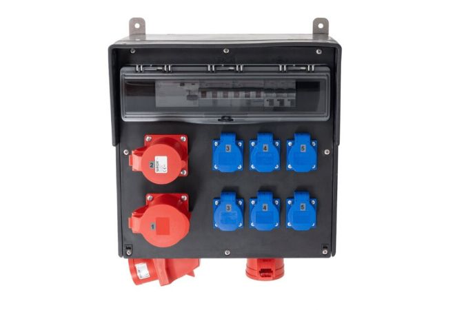 VOTHA® volrubber Wand-verdeelkast 1x CEE 5-polige 32A apparaatstekker, 1x CEE ABD 5-polige 32A 400V doorlus, 2x CEE ABD 32A 5-polig 400V - 034.306.0000-3