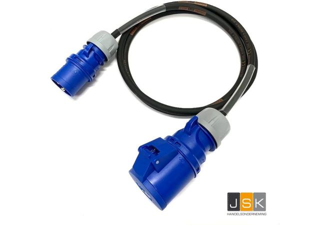 CEE verloop overgang voor marktkramen kabel 1 fase 16a 3-polig naar 1 fase 32A 3-polig - IP44 spatwaterdicht - 163323