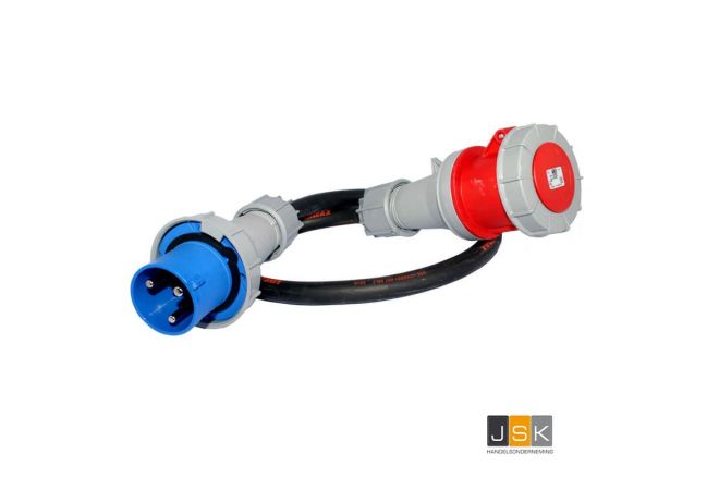633=>635 - 63A 3p 240V Enkelfasige Stekker naar 63A 5p 415V Driefasig Stopcontact - 633635