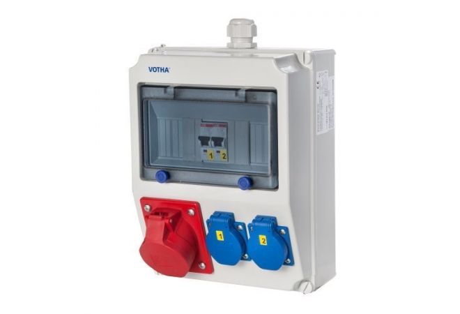 VOTHA WORMS wandverdeler - onbedraad zonder automaten met 1x CEE 16 A, 2x WCD'S 230 V - "WORMS" 062.012.0020