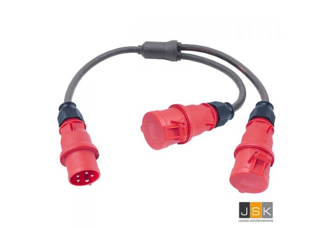 Y-splitter CEE 16A 5-polig, H07RNF 2,5mm² 0,5m > 2x CEE 5-polig 16A 0,5m rood Bals IP44