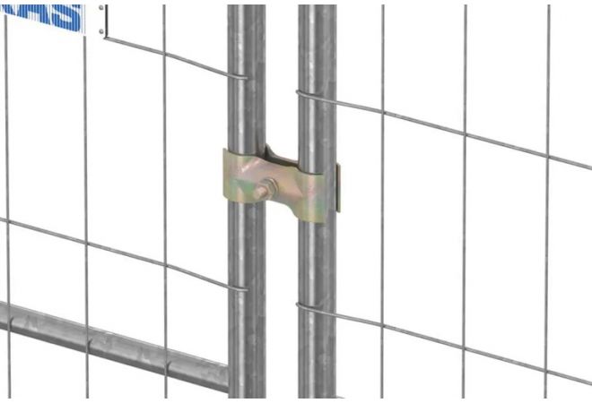 Werfhekverbindingsklem met slotbout maat 42/42, Thermisch verzinkt goudkleurig, voor Ø42 mm buismaat ring/dopsleutel 19