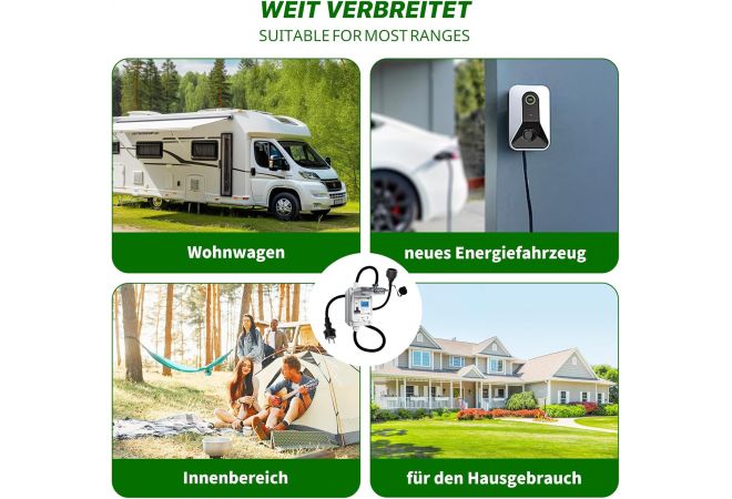 Stroommeter voor stopcontact 230 VAC 16A, mobiele digitale elektriciteitsmeter voor stopcontact met FI circuit Breaker type A, 230V IP44 Schuko Plug, tussenmeter power met IP67 elektrische meter