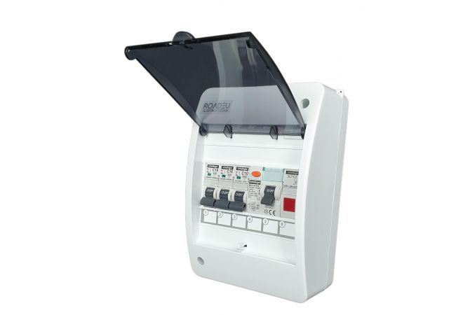 Stroomverdeler / Schakelbord met lichtdetector en signaallamp LED - uitgerust met aardlekschakelaar 40A en C16A, C10A stroomonderbrekers Perfect voor werkplaatsen, garages en fabrieken - 1446.10A|2x16A|C|Fi40|LED