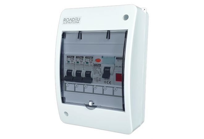 Stroomverdeler / Schakelbord met lichtdetector en signaallamp LED - uitgerust met aardlekschakelaar 40A en C16A, C10A stroomonderbrekers Perfect voor werkplaatsen, garages en fabrieken - 1446.10A|2x16A|C|Fi40|LED