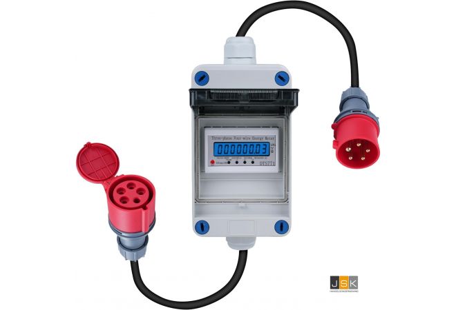 Digitale stroommeter met 3 fasen – 16A 400V digitale stroommeter nauwkeurig energiemanagement en MID-kalibratiefunctie met reset CEE-stekker, 2m kabel voor binnen en buiten voor campers en caravan 1446-165165