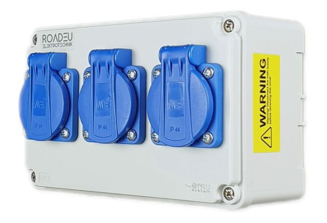 CEE Stopcontactverdeler - 3 x Schuko 230V industriële IP44 stekkerdoos voor binnen/buiten gebruik 1446.3x230V CEE Stopcontactverdeler - 3 x Schuko 230V industriële IP44 stekkerdoos voor binnen/buiten gebruik 1446.3x230V