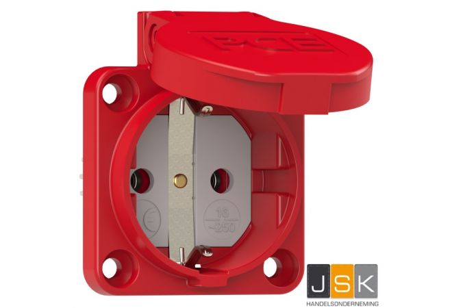 PCE 105-0r Inbouw contactdoos rood 230V 16A IP54 rood, flensmaat: 50 x 50 mm, incl. dunne flensdichting, afstand tussen de bevestigingsgaten: 38 x 38 mm, 601.050