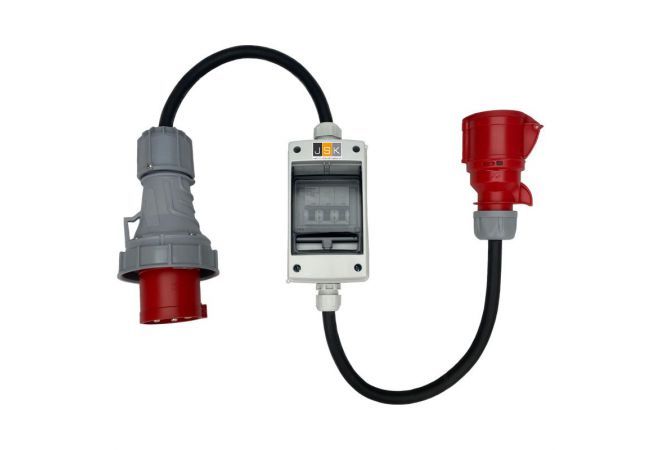 635>325 CEE-adapter 63A 400V stekker op 32A 400V koppeling krachtstroom met stroomonderbreker 32A - IP44 CEE stekker H07RN-F 5G6 rubber krachtstroomkabel - 1446.635325