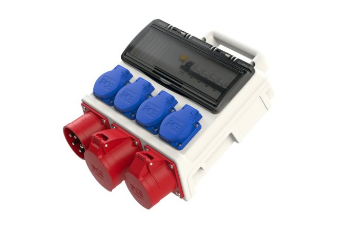 PCE CEE stroomverdeler Horn 32A 9004012 400V 32A in | 1x 16A 5p 400V | 1x 32A 5p 400V | 4x randaarde-contactdoos 230V | Fabrikantnummer: 9004012 - JSK Handelsonderneming