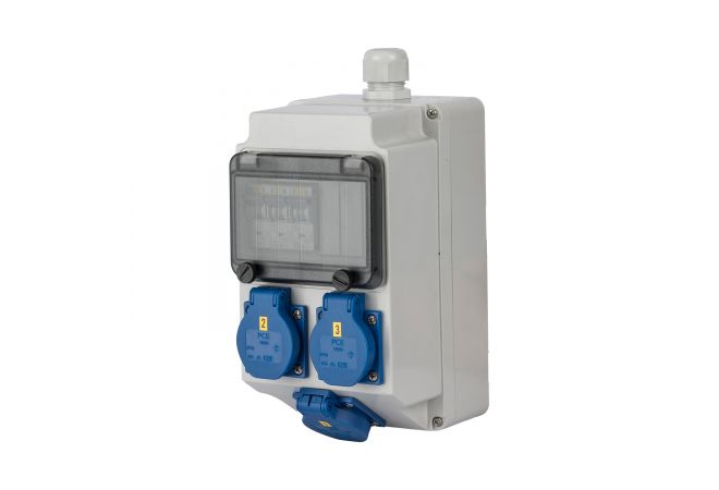 107741 KE9100 Kunststof wandkast Lech 3xSchuKo Aut C-kar 3x16A 1p+N wartel M25 3 x automaat 16A 1p+N C-kar - Keraf