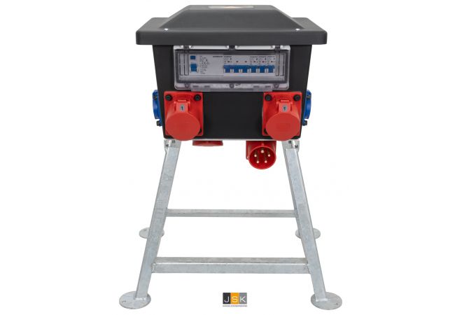 Kunststof verdeelkast RONDO op frame, CEE 32A 5p 6h 400V via onderzijde, 6x Schuko 16A 2p+RA 230V,  2x CEE 32A 5p 6h 400V - NL10.0306.01031