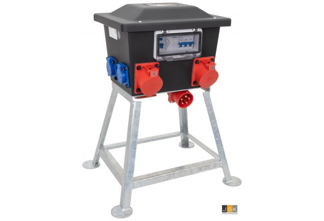 Kunststof verdeelkast RONDO op frame, CEE 32A 5p 6h 400V via onderzijde, 6x Schuko 16A 2p+RA 230V, 2x CEE 32A 5p 6h 400V - NL10.0306.01032-1