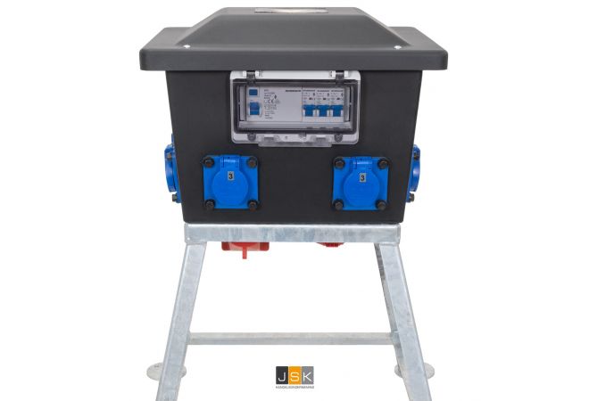 Kunststof verdeelkast RONDO op frame, CEE 32A 5p 6h 400V via onderzijde, 6x Schuko 16A 2p+RA 230V, 2x CEE 32A 5p 6h 400V - NL10.0306.01032-1