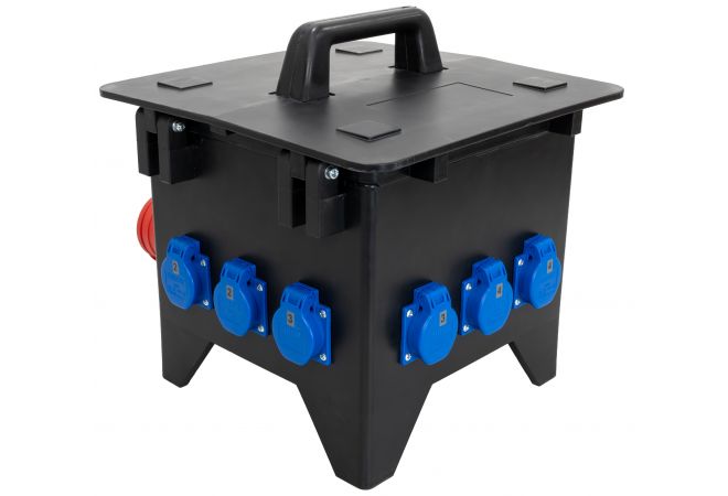 Volrubber verdeelkast POWER X-LINE L Ingang en doorlus: CEE 32A 5p 6h 400V via onderzijde, Afgaand: 6x Schuko 16A 2p+RA 230V, 2x CEE 16A 5p 6h 400V NLXL.126.0131