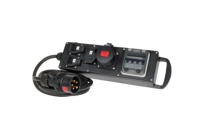 VOTHA® Plug & Music, massief rubber blok, Zul. 16A, met SIEMENS REG 3x 230V - 1x CEE-stekker 16 A, 400 V~, 6 h - XS.013.0110-B-SI