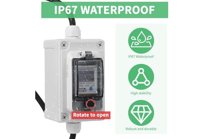 Mobiele digitale stroommeter 230V, 60A, mobiele meter, CEE buiten, KWH-teller met IP67 waterdicht, industriële stekker, led-stroommeter met reset, rubberen slangkabel, draagbaar