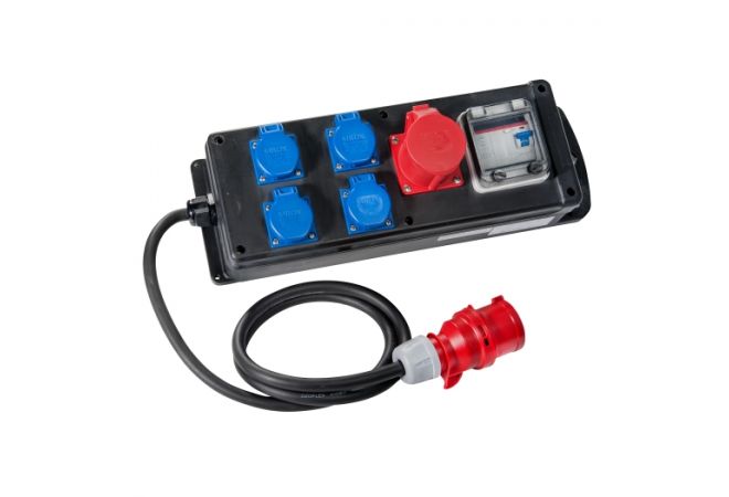 Volrubber verdeelbox "GOTHA" 1x CEE-stekker 16 A, 400 V~, 6 h, 4x Contactdoos 230 V~ - 052.014.0001 - JSK Handelsonderneming