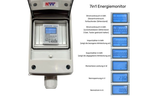 16A 230V CEE Campingzähler - mobiler digitaler Stromzähler - geeicht, multifunktional, mit Reset - IP44