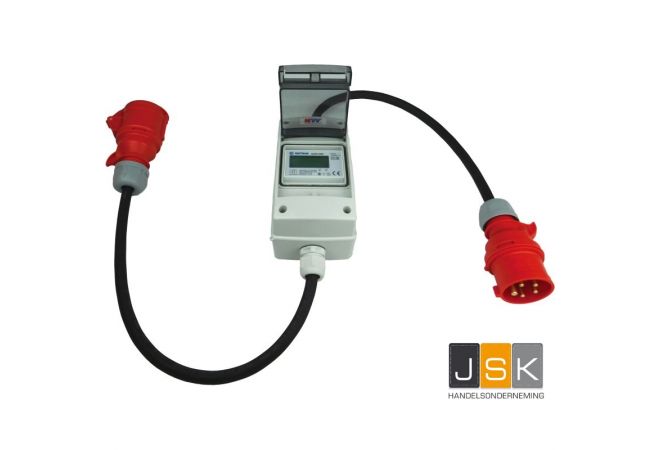 16A CEE - mobiele digitale elektriciteitsmeter - gekalibreerd - (met reset) IP44, 16A CEE 5-polige stekker naar 16A CEE 5-polige aansluiting