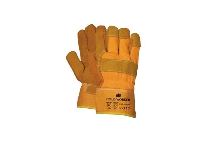 1.47.040.00 Splitlederen winterhandschoen "Cold Worker" met gele kap 7 cm kap dikke foamvoering (doos 60 paar) (Maat 10) 14704000