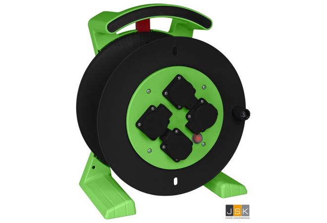 JUMBO kabelhaspel leeg in groen-zwart, 4 contactdozen - 2271.714