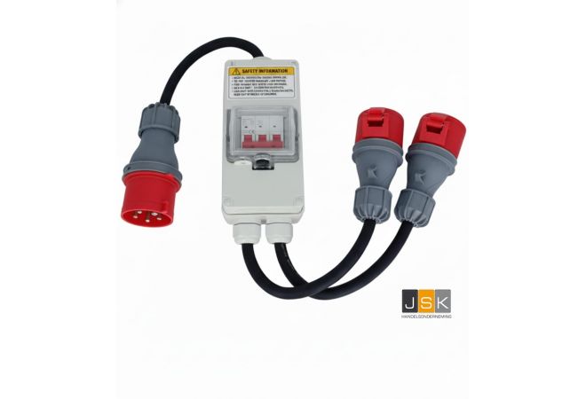 325165/2 CEE-adapter, 32 A naar 16 A, CEE-stekker, verlengkabel, 230 V, IP44-66 krachtverdeler met stroomonderbreker, 5-pins stopcontact voor werkplaats, bouwplaats