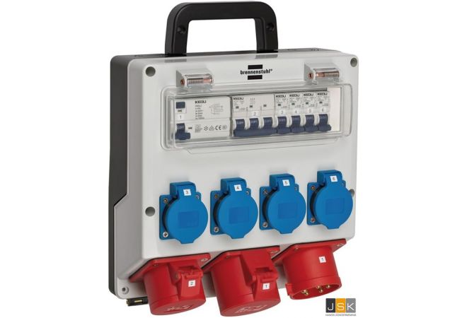 1154890020 Brennenstuhl Wandverdeler 4/32 IP44 4x LS 230V/16 A, 1xLS 400V/16 A, 1xFI 40 A 4-polig 30mA, EAN 4007123650361