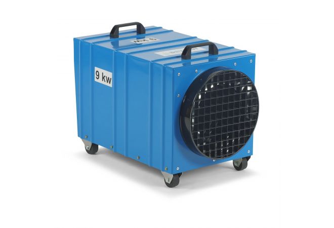 1446.641118 Dryfast elektrische bouwkachel DFE45 9kW, maximale luchtdruk van 130 Pa en een capaciteit van 9kW, verrijdbaar en stapelbaar