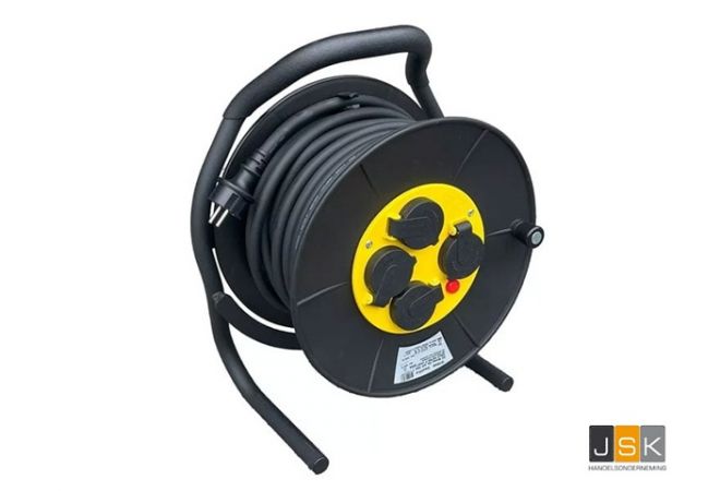 Kabelhaspel EZ Winder 25 meter, robuuste en zware uitvoering voor bouw en industrie, neopreenkabel H07RN-F 3x2,5 mm², voorzien van thermische beveiliging 1446.132197