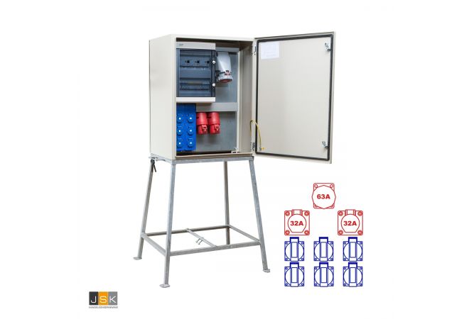 Bouwkast 80 Ampère | KEM8004 | 1x CEE 63A 5p 380V | 1x CEE 32A 4p 380V | 1x CEE 32A 5p 380V | 6x schuko 16A 230V | 105384