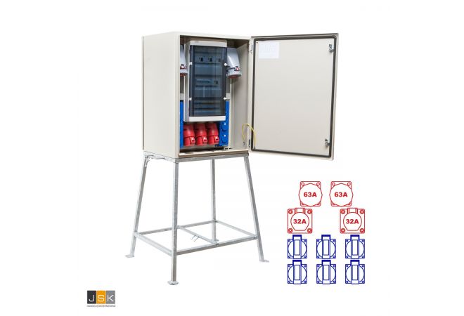 Bouwkast 80 Ampère | KEM8003 | 2x CEE 63A 5p 400V | 2x CEE 32A 5p 400V | 6xSchuKo C - 119843