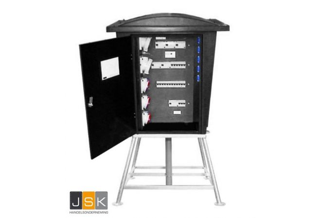 Meterverdeelkast 125 Ampère | PKI125 | 2x CEE 63A 5p 380V | 3x CEE 32A 5p 380V | 6x schuko 16A 230V | 1x keetaansluiting | 107010