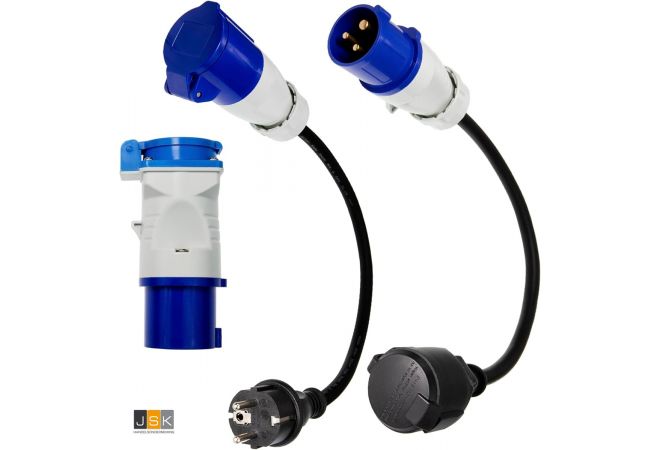 48.905 Connectra Verloopsnoer CEE contaktstop 3-polig naar Schuko 2-polig H07RN-F 3G1,5mm2 - 25cm - JSK Handelsonderneming
