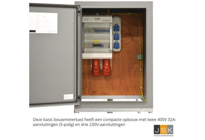Bouwmeterkast 40 Ampère BZI40A | 2x CEE 32A 5p 380V | 6x schuko 16A 230V | Artikelnummer: 128930