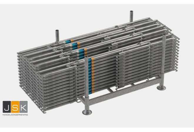 Steigerpallet 125x85cm met 2 extra liggers Heavy Duty W.L.L. 2.500 kg | Stapelpallet | Stapelrek | Steigerrek | Thermisch verzinkt