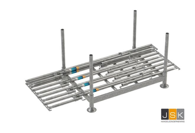 Emballage Stapelrek 0,85M x 1,25M - E08SR0012 - Scafom met 2 extra liggers Heavy Duty W.L.L. 2.000 kg | Stapelpallet | Stapelrek | Steigerrek | Thermisch verzinkt