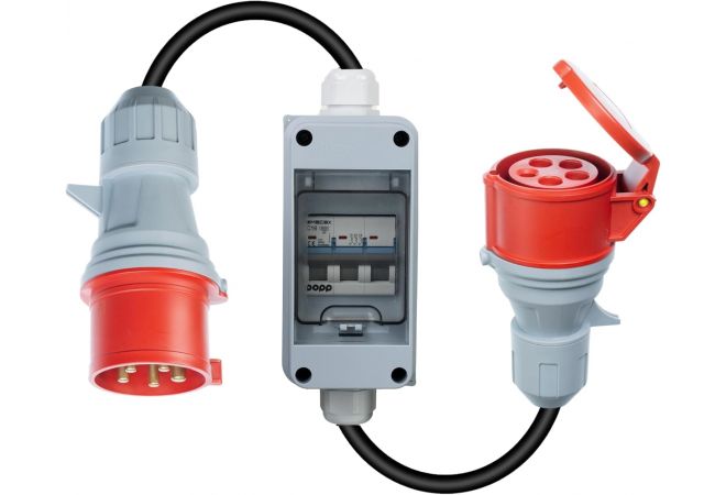 CEE Adapter 32A stekker naar 16A koppeling met LS-schakelaar C16, 3-fasen, 380-415V, 5-polig, H07RN-F 5G 2,5 mm² kabel, IP44 waterdicht (32-16MCB) , 6400 W