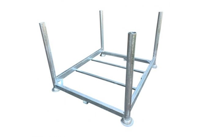 Stapelrek voor vlonder vloeren 1250 × 1020 × 895 mm, volledig thermisch verzinkt, voor stalen vlonders met een breedte van 30 cm en biedt plaats aan maximaal 30 vlonders
