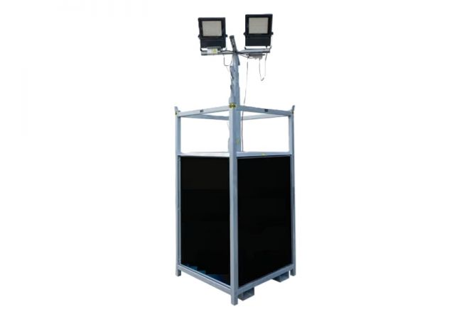 Lichtmast Professional telescopisch uitschuifbaar 2.4 tot 8.5 meter, voorzien van ballastblokken, Nederlands fabricaat, leverbaar met of zonder LED-bouwlampen