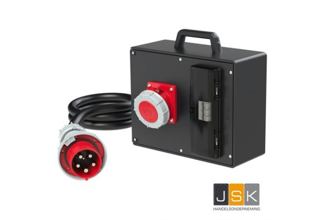 PCE CEE stroomverdeler 9226961 400 V 125 A, met 2 m kabel H07RN-F 5G16mm² met stekker 125A 5p 400 V. 1x CEE-stopcontact 63 A 5p 400 V beveiligd met 1x automatische zekering C 63 A 3-polig [CLONE]