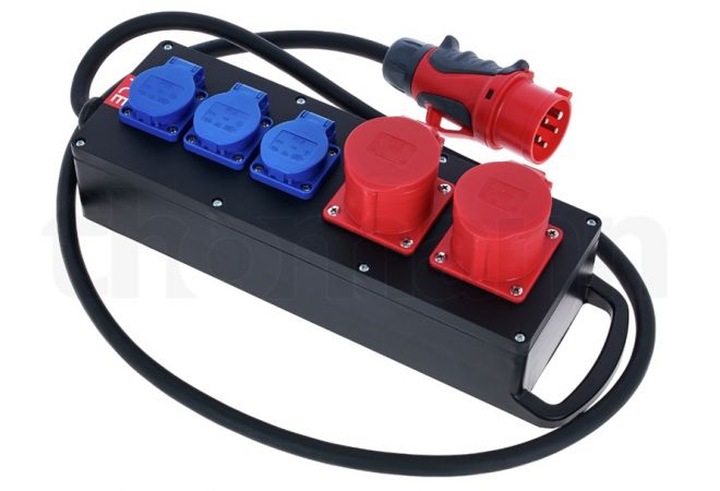 PCE 9441151 Steyregg MV CEE 16A, 1x Stekker 16A 5p 400V, 2x CEE-stopcontact 16A 5p 400V ongezekerd, 3x Beschermingsstopcontact 16A 250V IP54 ongezekerd, Kabel: H07RN-F 5G2,5mm2