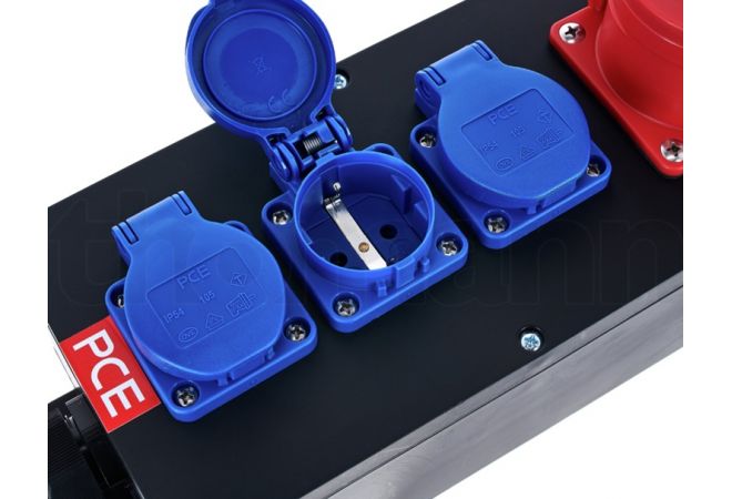 PCE 9441151 Mobile Distribution box plastic Steyregg MV CEE 16A, 2x CEE-stopcontact 16A 5p 400V ongezekerd, 3x Beschermingsstopcontact 16A 250V IP54 ongezekerd