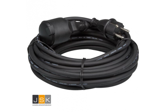 Verlengleiding 20 meter 3x1,5 mm² H07RN-F neopreen zwart 230V met rubber stekker en contrastekker - 41070