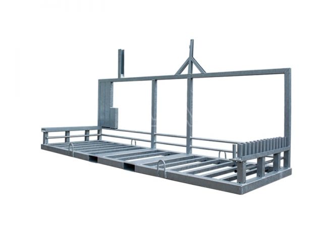 Bouwhek transportbok combipallet HD, 28 Bouwhekken verticaal opslaan en transporteren, 32 bouwhekvoeten en 40 klemmen en 12 schoren compleet met grondpen 1446.30500300