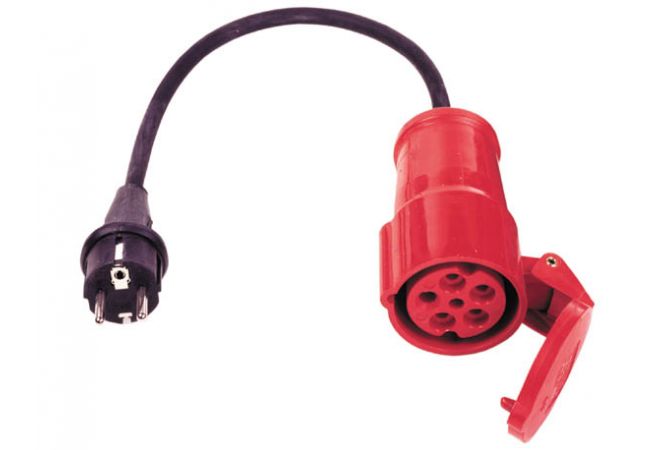 162>325 CEE Adapter koppeling 3 meter van rubberen stekker 230 Volt 2-polig met randaarde naar CEE contrastekker 32A 5-polig - 1446.162325/3