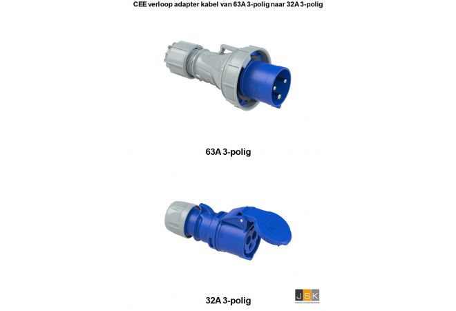 635>325 - CEE Industrie verloop adapter Stroom adapter 63A 5p naar CEE 32A 5p 400V - ongezekerd - 635325